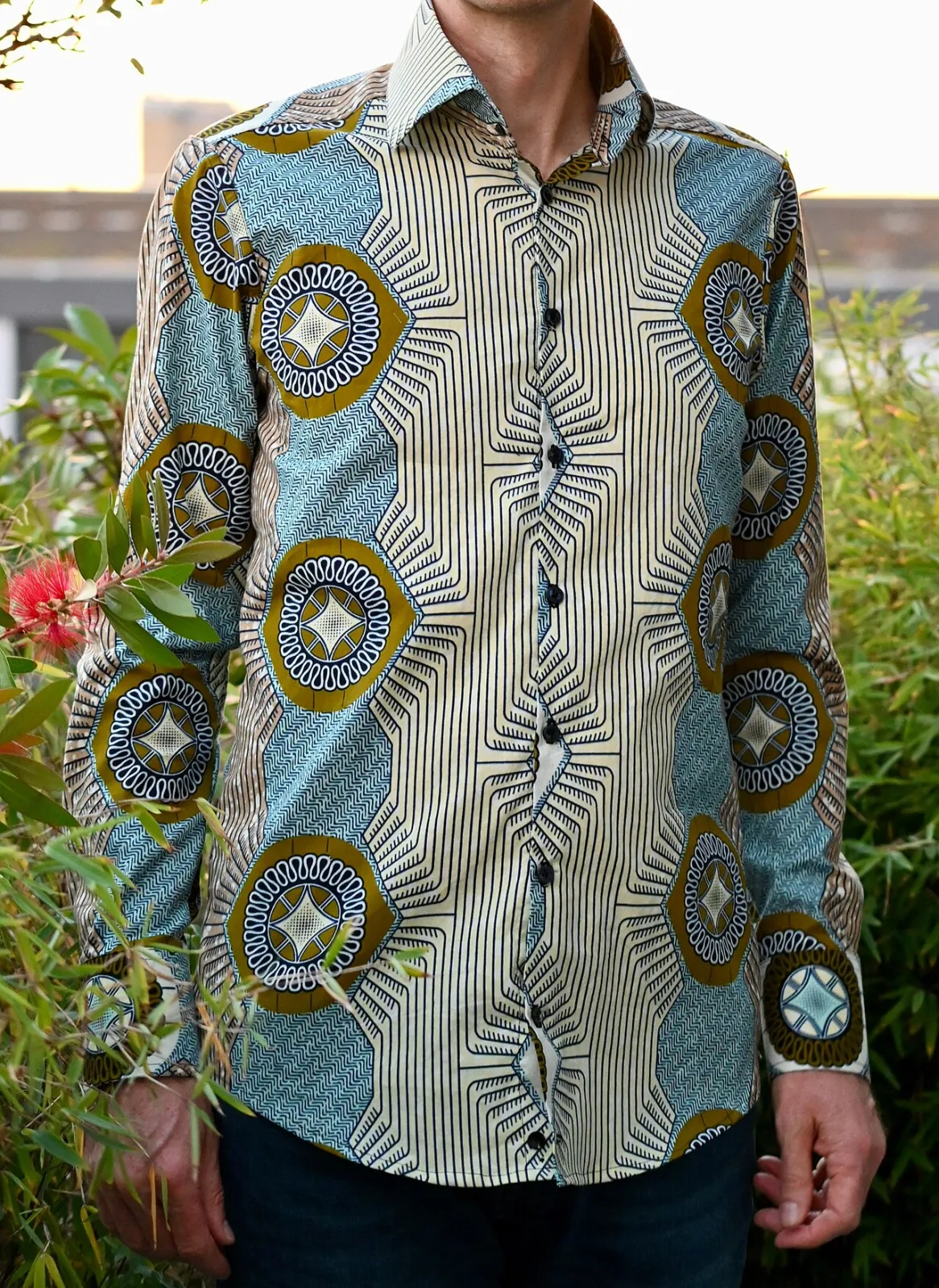 Chemise homme en wax, manches longues